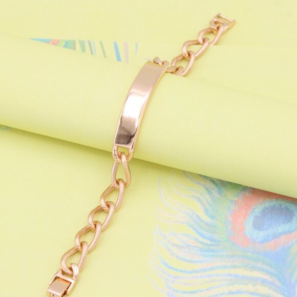 "Bold Link Rose Gold Bracelet with Sleek Polished Plate Accent, XPBL1079 - Picture 3 of 12